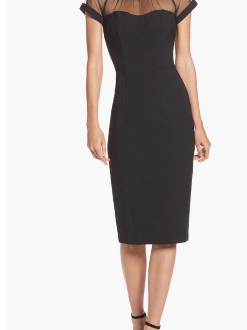 Maggy London Black Midi Dress with Sheer Yoke size 4